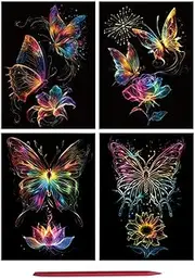 Générique Creative Craft Toy, Scratch Paper Art, Kids Painting Scratch Kit, Complete Craft Set, Scratch Arts Kit for Children, Kids, Teens, Adults Indoor, Outdoor Activities, About 21 x 28.5 cm