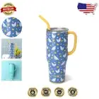 Reusable 40oz Travel Tumbler with Comfort Grip Handle & Flexible Straw, BPA Free