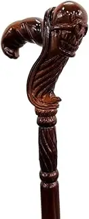 THOR INSTRUMENTS Brown Handmade Carved Skull Head Wooden Walking Stick 36 Inch Height Skull Wood Carved Walking Stick for Men and Women Item