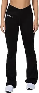 [Divina] Flare Tights Flared Leg Leggings with Cross Over Waistband Perfect for Training, Yoga, Walking and Everyday Wear. Black S