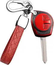 HIBEYO for Suzuki Key Fob Cover TPU TPU Leather Texture Smart 2 Button Key Case for Suzuki Swift SX4 Liana Alto Vitara JIMNY for Opel Agila B for Nissan Pixo Accessories with Keychain-Red