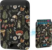 BayPastel X for Magsafe Wallet, Magnetic Wallet Card Holder for iPhone 16/16e/15/14/13/12 Pro/Max/Plus/Mini Case, Leather Strong Magnet Phone Pocket Cute Design Credit Card Fit 3 Cards, Black Plants