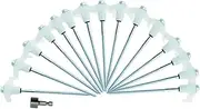 Heavy Duty Steel Screw/Drill Camping Tent Pegs 15x with Glow in The Dark Head Anchor Pegs for Camping, Trampolines, Canopy, Awning, and Gardening – Includes 13mm Hex Drill Bit