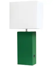 Lalia Home Lexington 21in Leather Base Modern Home Dcor Bedside Table Lamp With USB Charging Port