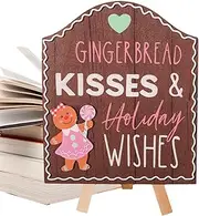 Gingerbread Christmas Decorations Sign - Gingerbread Sign | Ginger Bread Christmas Decorations | Gingerbread Wooden Desk Sign, Chrsitmas Welcome Sign, Farmhouse Table Shelf Decorations Gingerbread Dec