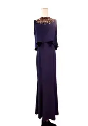 Aidan Mattox NWT Size 8 Navy Blue Beaded High Neck Sleeveless Formal Gown