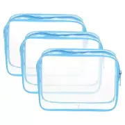 3pcs Clear Toiletry Bag Quart Size TSA Approved PVC Makeup Cosmetic Bag, Blue