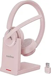 Wireless Headset with Mic, Bluetooth Headset with AI Noise Cancelling Microphone & Charging Base, 2.4GHz Wireless Headphones with USB Dongle for Computer/Remote Work/Call Center/Zoom（Pink）