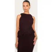 Petite Chocolate Fringe Edge Sleeveless Knit Top, Chocolate
