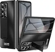[GUAGUA] for Samsung Galaxy Z Fold 6 Case, [Full Cover Hinge Protection] [Kickstand] Luxury Hard PC Shockproof Phone Cover with Camera Lens Protector for Galaxy Z Fold 6 (2023), Black