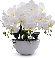 Faux Orchid Artificial Flowers with White Ceramic Vase, Artificial Plants for Office Desk,Exhibition Center and Home Table Decor Indoor