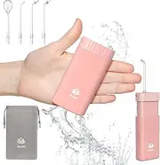 Caredite Water Flosser Cordless,Portable Mini Oral Irrigator Teeth Cleaner, Rechargeable Power Dental Flosser Picks for Travel Home, 4 Tips 3 Modes, IPX7 Wateroproof for Teeth Braces Dental Care,Pink