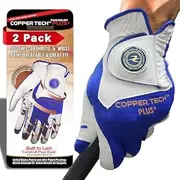 Copper Tech Men's Golf Gloves 2 Pieces Pack White/Royal Blue ONE Size FIT Most(Left of Right and Sm, Med to Lg, XLG)