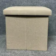 Foldable Tufted Linen Storage Ottoman Square Cube Footrest Stool
