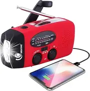 Great One Emergency Hand Crank Self Powered AM/FM NOAA Solar Weather Radio with LED Flashlight, 1000mAh Power Bank for iPhone/Smart Phone 088 red