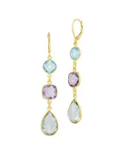 Savvy Cie Silver 19.00 ct. tw. Blue Topaz & Amethyst Dangle Earrings