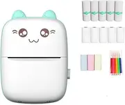 Bluetooth Pocket Mini Wireless Thermal Label Printer for Android iOS Smartphone, Inkless Printing Photo, Receipt, Sticker, Study Notes...+14 Roll Paper and Coloured Pens (Blue-Funprint App)
