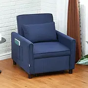 HOMCOM 3-in-1 Convertible Chair Bed, Multi-Functional Single Sofa Bed, Pull Out Sleeper Chair with Adjustable Backrest, Pillow, and Pockets for Apartment, Living Room, Blue