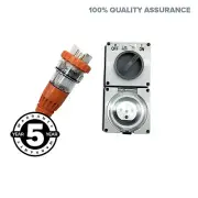 20 Amp 5 pin Weatherproof Switched Socket Outlet IP66 Straight Plug Male