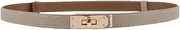 [Gudoye] Western Women Skinny Leather Belt Classic Solid Colour Alloy Turn Lock Ladies Adjustable Thin Belt Slim Waist Belt For Dresses Jeans Coat(Light khaki gold)