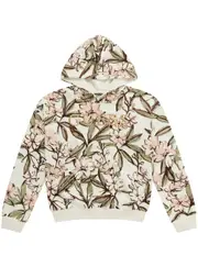 GUESS Floral Print Hooded Active Top Size: 12, Cotton
