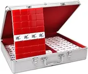 Mahjong Set Mahjong Large Mahjong with 144 Engraved Tiles Entertainment Household Hand Mahjong Set Chinese Mah Jongg Set(Silver)