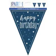 Glitz Blue Happy Birthday Foil Flag Banner 2.74m