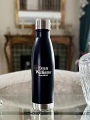 NIB EVAN WILLIAMS Bourbon Whiskey Logo 10.5” Black Insulated Water Bottle/Flask