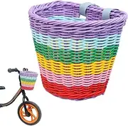 Wicker Front Handlebar Basket,Colorful Woven Basket for Kid Handlebar | Waterproof, Retro Country Style Detachable Storage Basket for Beach Cruiser, Stationary, Puchen