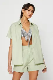 Green Oversized Shirts Collared - Size L, Women's Shirt