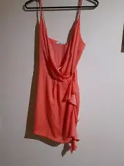 JORGE LOLA CORAL WRAP-AROUND DRESS SIZE 8 DUAL BUTTON CLOSURE AJUSTABLE...