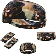 FJWSLCH Rottweiler dog Headbands for Women Men Non Slip Workout Sweatbands Adjustable Sports Hair Bands Elastic Head Bands Moisture Wicking Hairband for Running, Cycling, Yoga, Spa