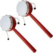 Toddmomy 2pcs Creative Drum Hand Bell Two Sided Sheepskin Wooden Rattle White Painted Surface Engaging Sound Stimulates Listening Skills Safe for Boy Girl
