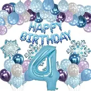 Huge Snow Birthday Decor Kit, Winter Wonderland Party Decorations with Snowflake Balloon Garland Arch HBD Banner, Number 40" Foil Balloon for Baby Girls Decorations (4)