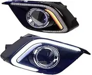 Vuzmode Headlights LED DRL Fog Light, for Mazda, 3 Axela 2014 2015 2016 Fog Lamp Car Front Bumper Grille Signal Lamp Driving Fog Lights Assembly Auto Front Bumper Fog Light Kit(BLACK 1 Set White Yello