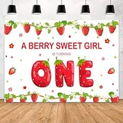 MEHOFOND Strawberry 1st Birthday Backdrop for Girl Sweet Berry Birthday Party Decorations Supplies Banner A Berry Sweet Girl is Turning One Background Cake Table Photo Studio Props 7x5ft