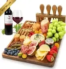 Premium Cheese Board & Knife Set, 14" x 11" Bamboo Charcuterie Board, Serving Pl