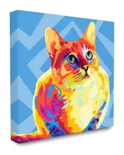 Stupell The Stupell Home Decor Collection Vibrant Abstract Posterized Rainbow Cat with Blue Pattern Background