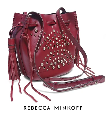 Rebecca Minkoff Women's Studded Bucket Bag Wine Leather (0152)