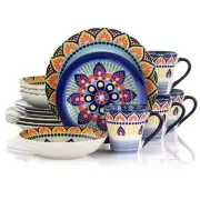 Elama Zen Blue Mozaik 16 pc Luxurious Stoneware Complete Dinnerware Set