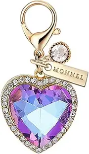 [Monnel] MC508 Little Crystal Love Heart Lobster Clasp Charm for Women with Velvet Bag (Pink,1 Piece), approx.2.2 cm (L) X 0.7 cm (W) X 2.4 cm (H), Zinc Alloy Metal Rhinestone Crystal Enamel Handmade