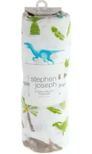 Stephen Joseph Muslin Blanket, Cotton Muslin Swaddle, Dino, SJ118959
