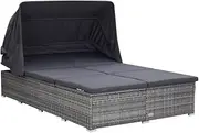 2-Person Sunbed with Cushion Poly Rattan Grey Garden Beds