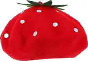 [Beavorty] Wool Strawberry Beanie for Kids Lady Hat Fruit Hat Cosplay Decorative Beret Party Wear