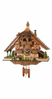 Quartz Cuckoo Clock Black forest house with music, moving sees.. EN 4896 QMT NEW