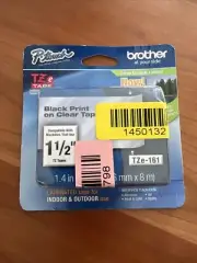 Brother P-touch TZe Tape Tze-161 1 1/2" Black Print on Clear Tape NEW