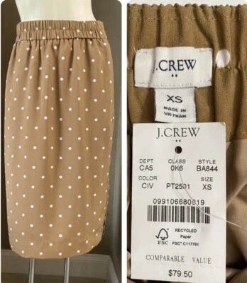 J. Crew Tan Polka Dot Skirt Elastic Waist Size XS With Pockets Pull-on skirt