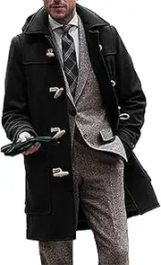[Gsywaipei] Mens Button Long Wool Blend Coat Business Overcoats Casual Classic Jacket Winter Male Trench Overcoat with Pockets, Black, Small