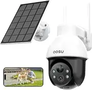 [AOSU] Solar Security Camera Wireless Outdoor System, 3K/5MP Battery Powered WiFi Camera for Home Security, Panoramic PTZ, Auto Tracking, Human/Vehicle Detection, Night Vision, Spotlights, 2-Way Talk