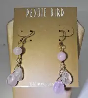 Vintage Peyote Bird Dangle Earrings Rose Quarts Sterling Silver NWT NOS